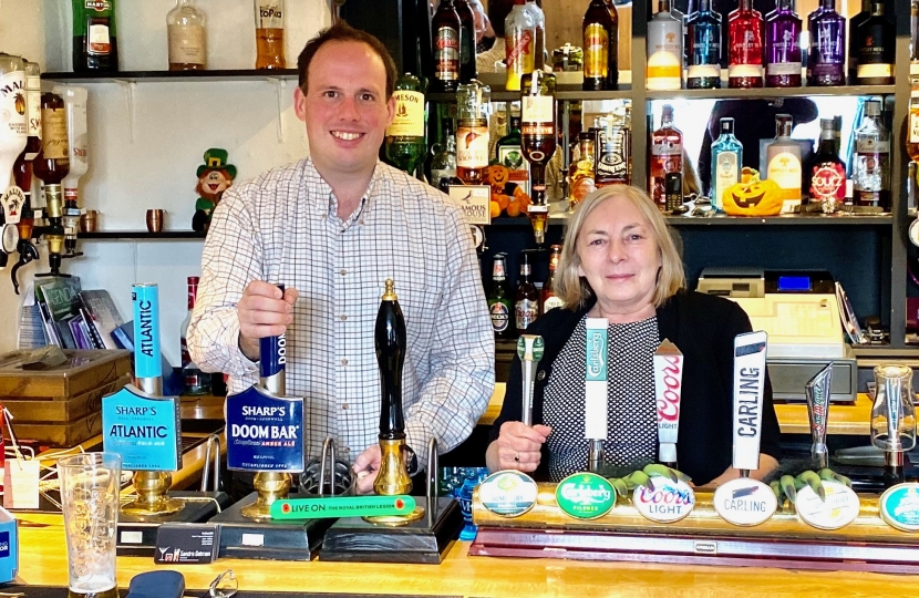 Pulling a pint at The Royal Oak, Tingewick with landlady Sandra. It is important  we support our locals, the backbone  of so many communities. 