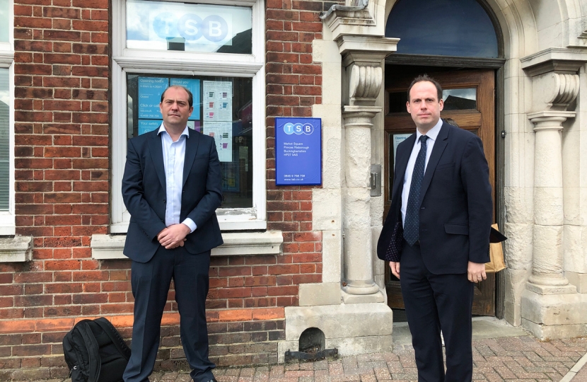 Greg and Princes Risborough Mayor Matthew Walsh outside TSB threatened with planned closure next year