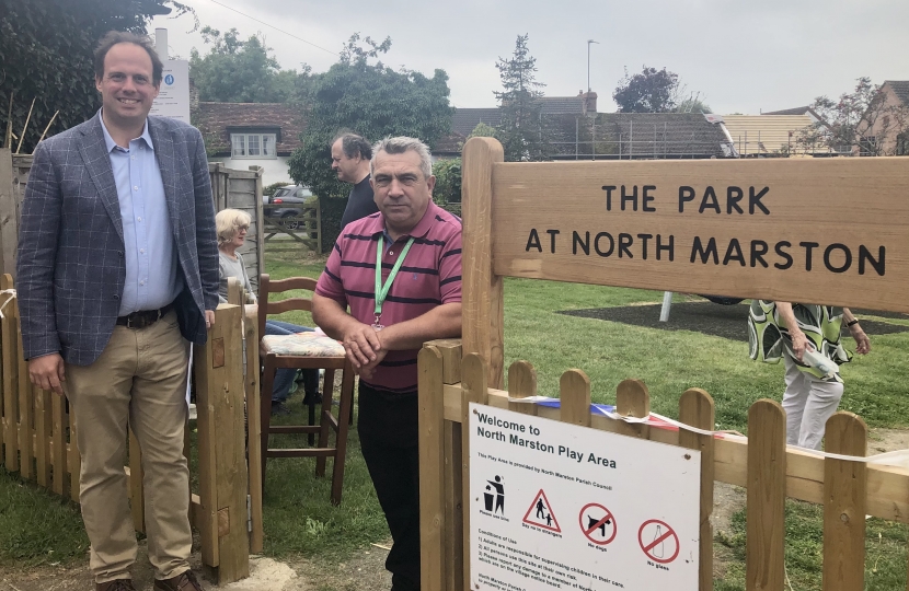 Greg opening "The Park" in North Marston with Cllr Phil Gomm.