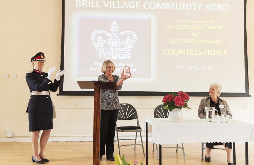 Greg congratulates Brill Village Community Herd on King's Award for Voluntary Service