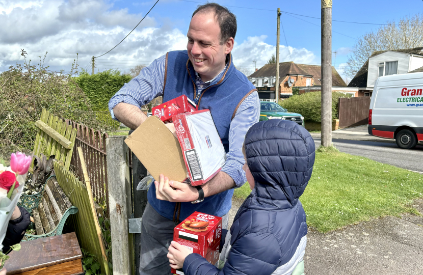 Greg delivers Easter eggs around Steeple Claydon